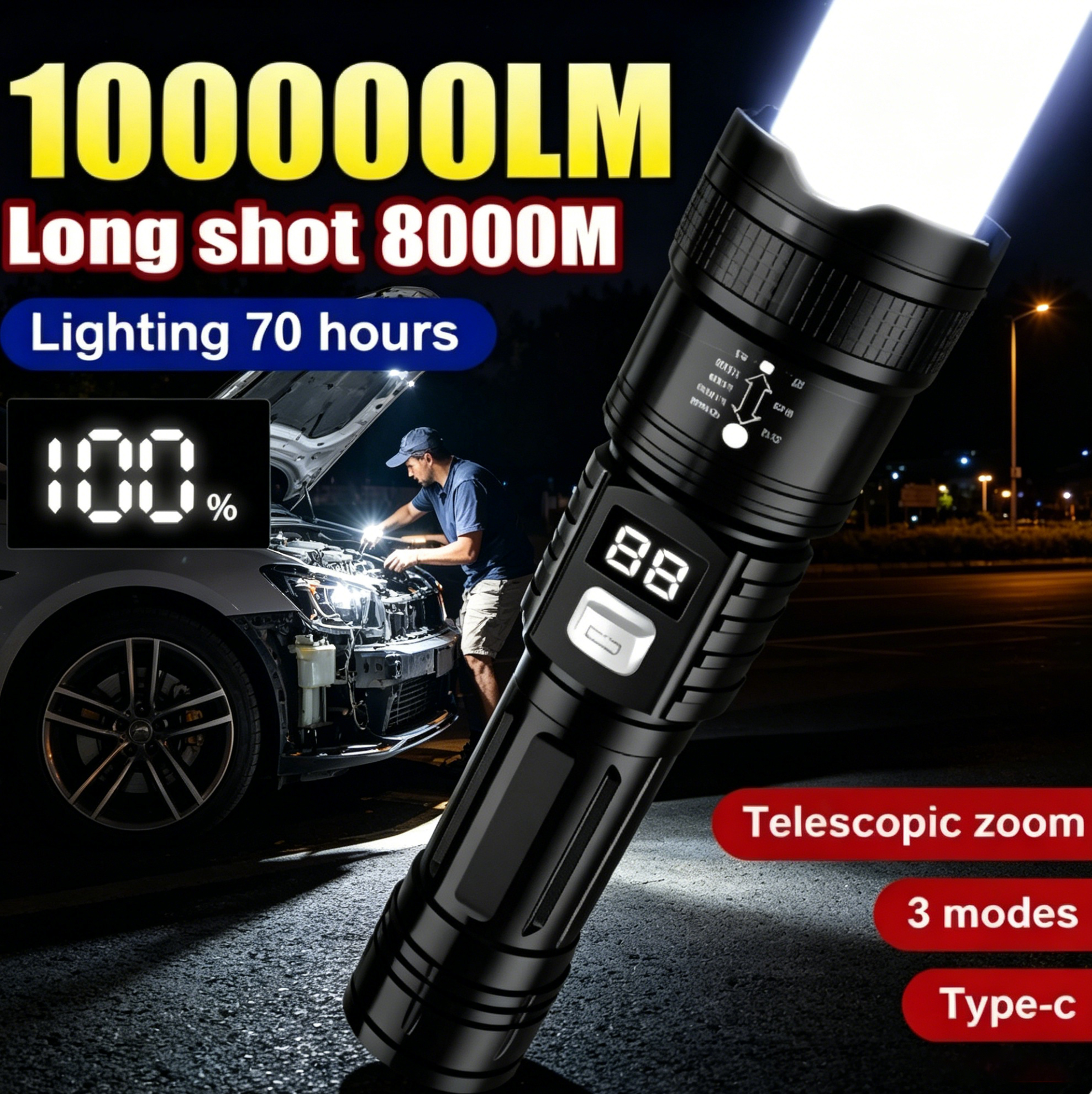 Fishing Light - مصباح يدوي LED قابل لإعادة الشحن