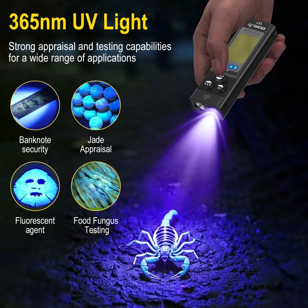 BORUiT U7 UV LED EDC مصباح يدو - مراجعة Fishing Light وسعره